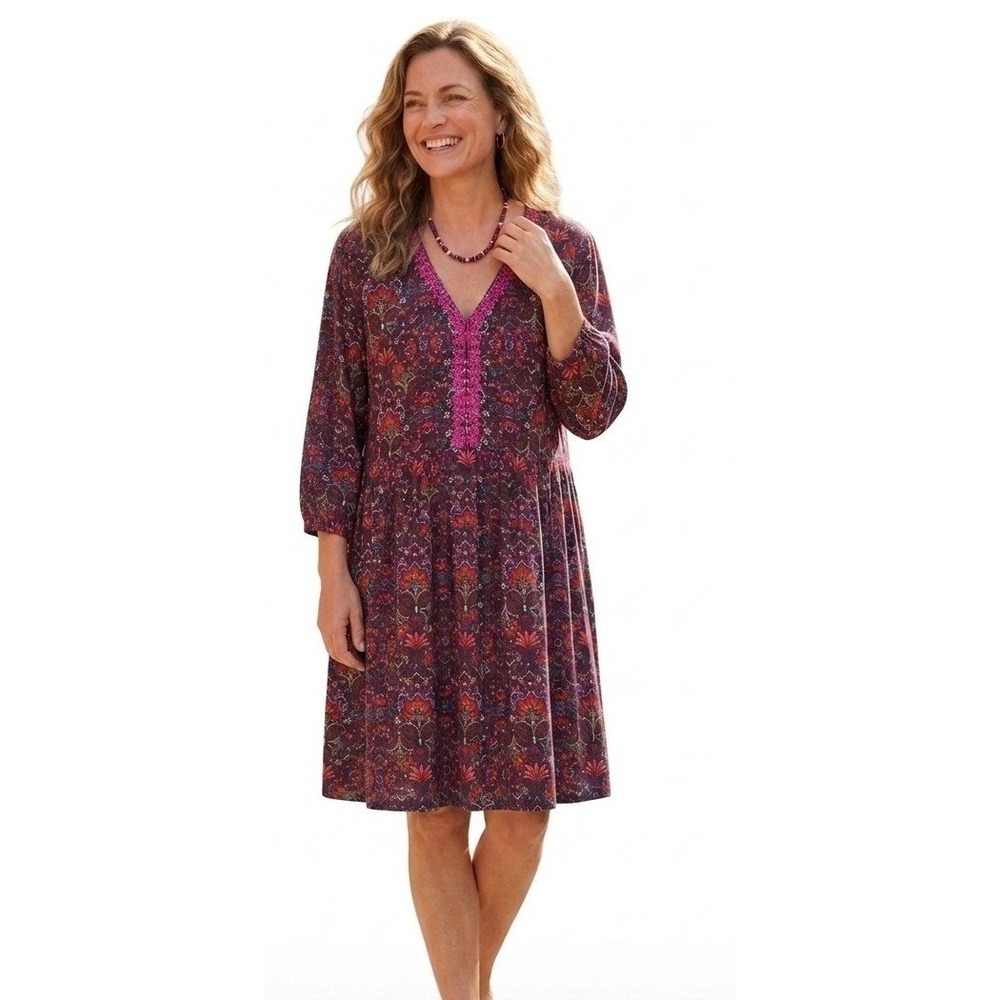 J. Jill Floral Paisley Embroidered V-Neck Tunic‎ Dress Purple Magenta XL V-Neck
